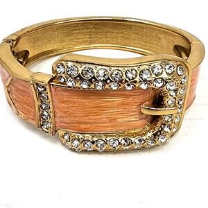 Sparkling Crystals Belt Style Bracelot Adjustable Pink Gold Statement Cuff